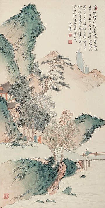 溥儒抱琴訪友圖50X98仿古畫復制山水畫名人字畫名家書畫裝飾畫心