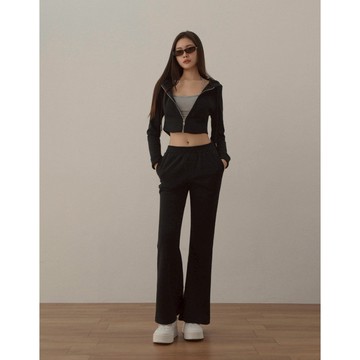 CHIC A SPACE 低腰鬆緊休閒喇叭長褲(黑/深灰) 女裝 現貨