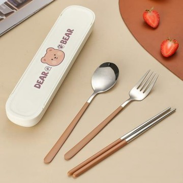 嚴選304不銹鋼便攜餐具套裝創意戶外勺子筷子卡通學生旅行套裝