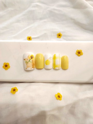 刺蝟與向日葵/指甲貼片/穿戴甲/指甲貼/手工穿戴甲/手繪/原創/美