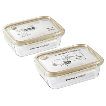 【康寧 Snapware】SNOOPY史努比復刻黑白耐熱玻璃保鮮盒二件組/可微波/烤箱