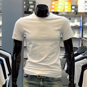 夏季純色男士短袖t恤圓領半袖上衣服白色男裝打底衫修身體恤潮流