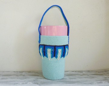 極光冰洋純棉皮革底編織環保杯袋 水壺袋 飲料提袋