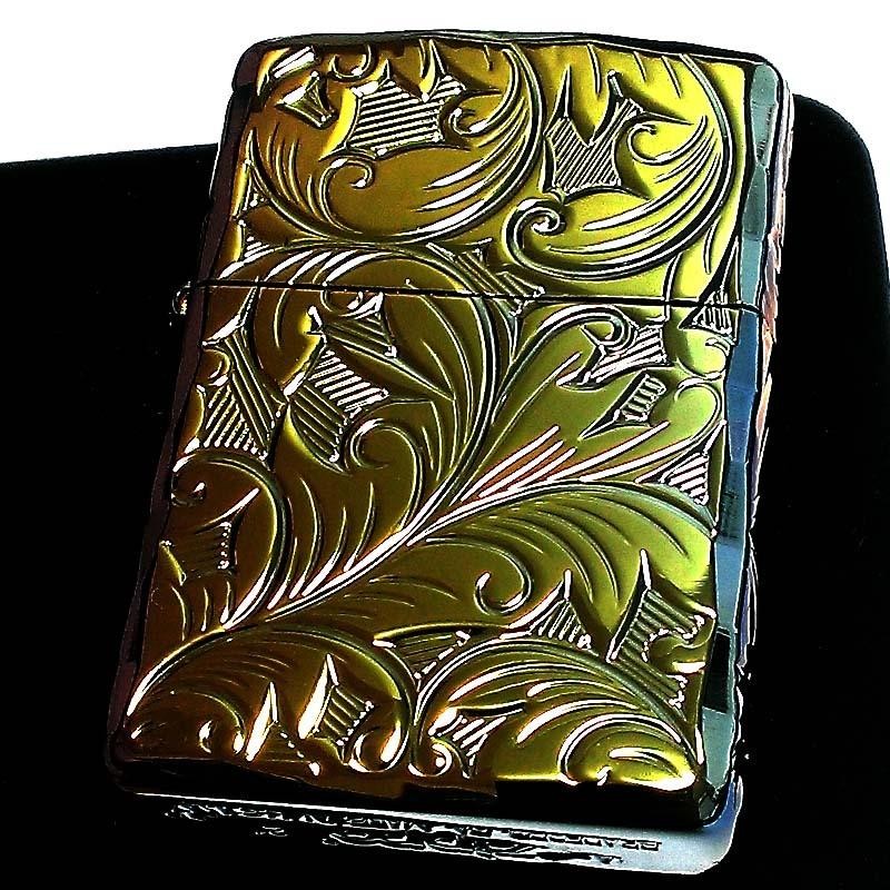 ZIPPO アーマー ジッポ ライター ５面立体彫刻 唐草 リーフ レインボー