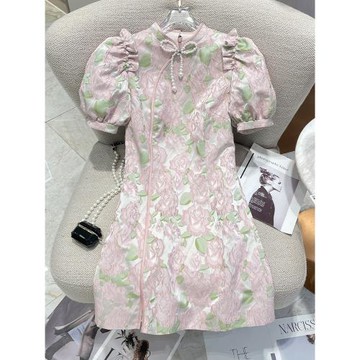 輕奢高定復古修身旗袍裙提花夏裝