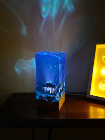 溶洞鯨魚潛水員海洋藝術工藝品/ 實木樹脂燈