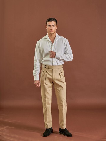 Two Flats 4 Button Cotton Pants Light Beige