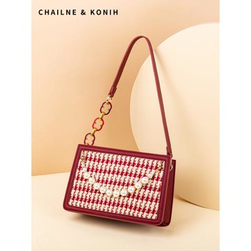 婚包小眾高級感2025新款紅色千鳥格法式婚禮新娘包包女單肩斜挎包