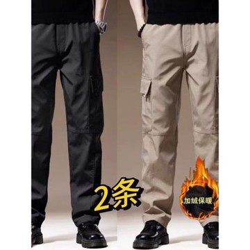 美式工裝褲子男秋冬加絨防水寬松直筒沖鋒褲耐磨耐臟戶外工作長褲