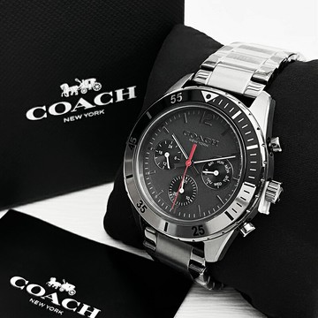 美國百分百【全新真品】COACH Cole 手錶 CO352 金屬錶帶 專櫃精品 男錶 44mm 灰色 CZ55