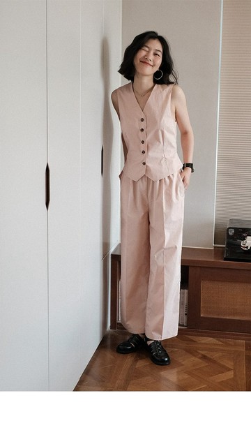 薄款純色棉亞麻質感純色寬松休閒九分闊腿褲