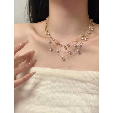 晚宴主角！滿天星鋯石流蘇項鏈女款小眾個性多層疊戴鎖骨鏈高級感