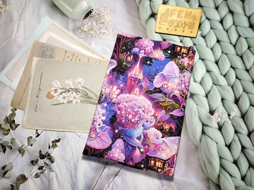 風景系列-高品質薄棉布料幻彩屋粉花布書衣-布書套A5小說-25K規格