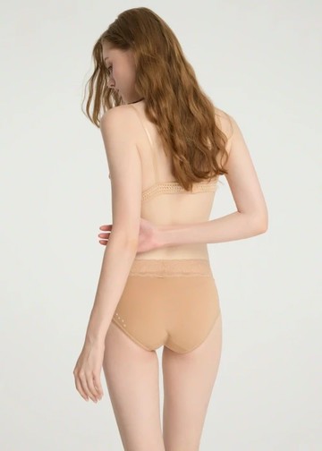 XXL Cat Person．窄版V蕾絲高腰三角內褲(刷毛棕-Paws)