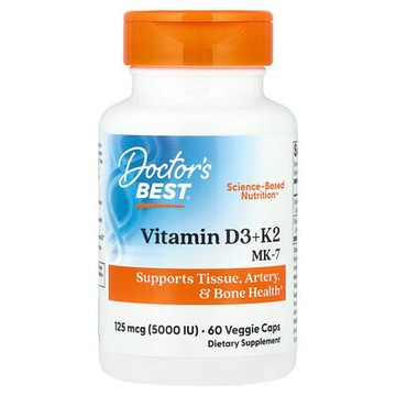 Doctor's Best, 維生素 D3 + K2，MK-7，60 粒素食膠囊