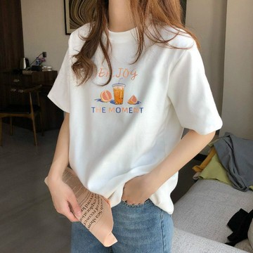 夏季上衣女 純棉短袖女 t恤女 小衆短袖 印花短袖 設計感上衣 寬鬆遮肚短袖 百搭上衣 短袖女 大碼女裝 女裝