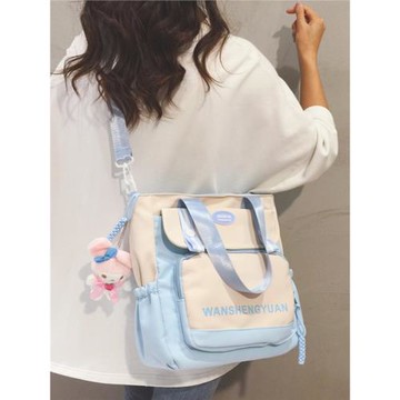 韓版帆布包女休閑通勤托特包大學生上課單肩斜挎包補課補習拎書袋