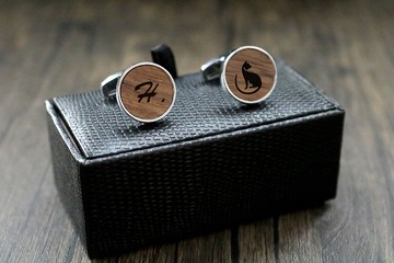 精緻胡桃木袖扣免費刻字紳士裝袖扣