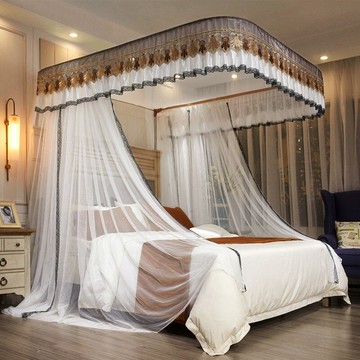 高端導軌蚊帳軌道u型家用1.8m1.5米1.2m床上公主風免安裝歐式紋帳