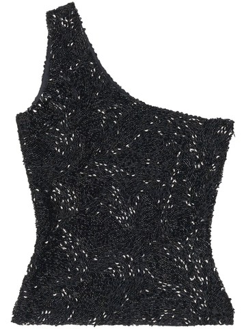 Balenciaga - bead-embellished one-shoulder top - women - Polyester/Polyamide/Elastane - 36 - Black