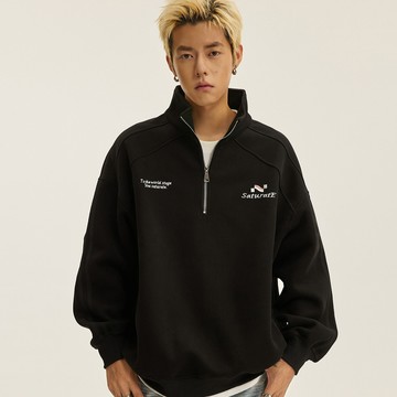 美式潮流刺繡做舊大學T男 港風復古慵懶風寬鬆長袖上衣男