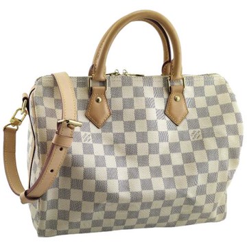 八五成新半價出清-LV 白色棋盤格帆布手提斜背兩用Speedy 30波士頓包