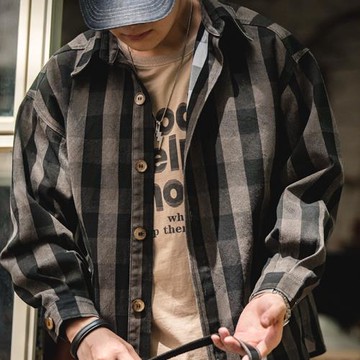 馬登工裝復古美式360g重磅厚實格子夾克春秋季格紋硬漢襯衫外套男