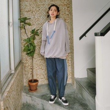 【Dailo】麻花嘴熊顯瘦Ｑ毛拼接經彈錐形褲 藍 黑 綠