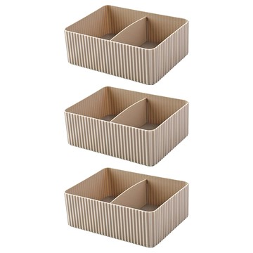 E.dot 雜物文具分格收納盒 日系豎紋 咖啡色 中號 附隔板  3個