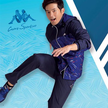 KAPPA義大利型男高透濕單層風衣 黑/黑印花 可拆帽 網布內裡C156-1895-8