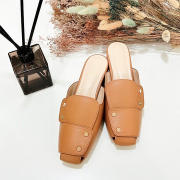 編織釘釦穆勒鞋-棕