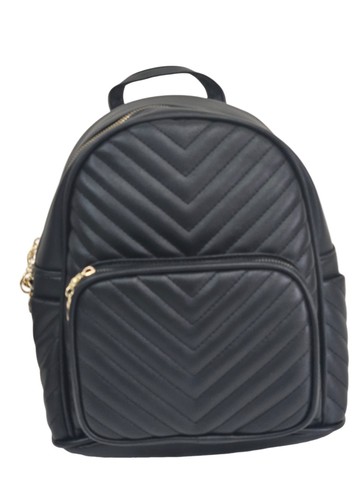 車縫線質感皮革後背包/黑色