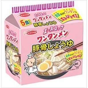 送料無料 エースコック ワンタンメン　豚骨しょうゆ(5食パック入り)×12個