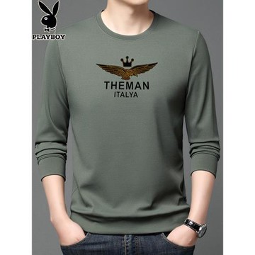 花花公子圓領衛衣男士秋季新款長袖純棉t恤寬松男裝打底衫上衣服