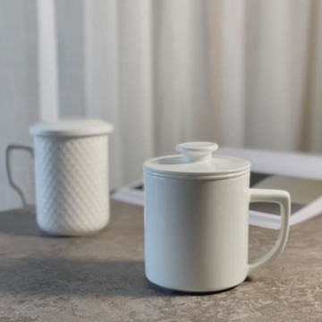 骨瓷純白茶漏杯帶蓋家用水杯陶瓷茶杯辦公杯可logo大容量馬克杯