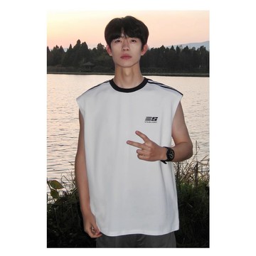 韓版潮流背心 男生夏季潮流背心 寬鬆休閒背心 oversize ins時尚運動背心 簡約圓領背心