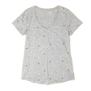 GAP 經典V領圓點素面短袖T恤(女)-灰色