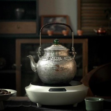 銀壺 純銀999燒水壺足銀煮茶壺純手工復古鏨刻茶壺家用茶具 林韻