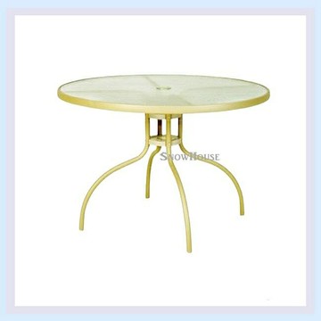 雪之屋 101cm鐵製玻璃圓桌(米) /休閒圓桌/餐桌/飯桌/休閒桌 S47090
