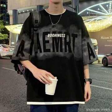 #Mr.Gu#短袖T恤男 大碼上衣男士 夏季男生衣服 假兩件短袖t恤 男士夏季薄款上衣港風大碼帥氣百搭潮流ins休閑半袖
