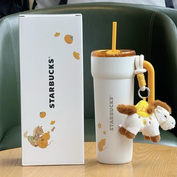 星巴克杯子2026新年禮物馬年新品新春年馬上快樂系列葫蘆柿子福馬帶把手款不鏽鋼吸管杯
