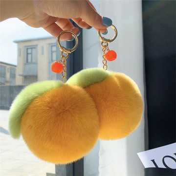 ins可愛網紅毛絨小甜橘汽車鑰匙扣掛飾簡約高檔女士小橘子包掛件