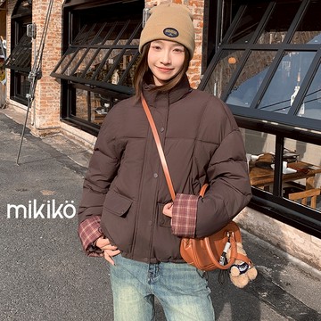 美木子｜鋪棉外套｜立領拼接格紋鋪棉外套【O80213】短款外套 麵包服 保暖外套 秋冬 下擺抽繩 休閒外套 棉服外套