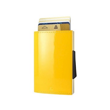給你暖暖的【OgonDesigns】Cascade Wallet RFID 法國安全防盜真皮三摺錢包 - Glossy Citrus 漆光黃 旅行 出國 出遊 安心