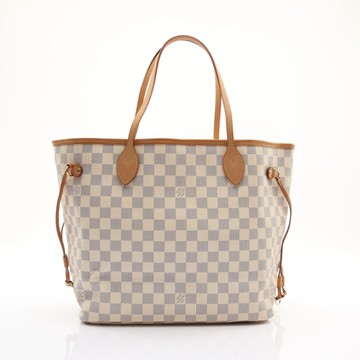 LOUIS VUITTON LV 路易威登 白色 棋盤格帆布 Neverfull MM 肩背包 N40604 【二手名牌BRAND OFF】