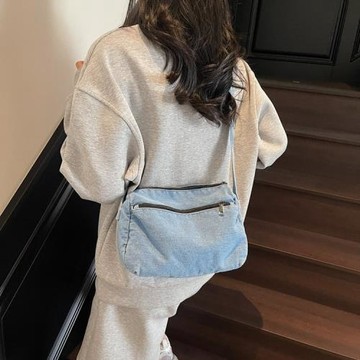 百搭復古水洗帆布牛仔布斜挎單肩包女學生休閑通勤日系背包男
