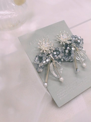 溫莎小姐。(2way)MUCHAT手作煙花蝶結水晶純銀針耳環