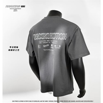 燃形原創健身擼鐵短袖寬松大版日常休閑精梳純棉抗皺涼感夏季男女