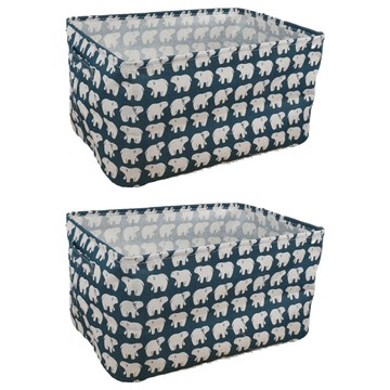 小麥購物 棉麻收納籃  中(35 x 28 x 20cm)  北極熊  2個