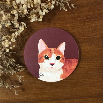 汪喵陶瓷吸水杯墊 - 橘白貓